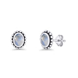 Oval 9.6mm Radiant Halo Stud Earring Lab Created Opal 925 Sterling Silver