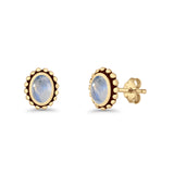 Oval 9.6mm Radiant Halo Stud Earring Lab Created Opal 925 Sterling Silver