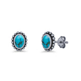 Oval 9.6mm Radiant Halo Stud Earring Lab Created Opal 925 Sterling Silver