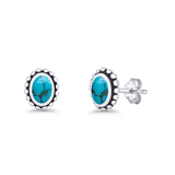 Oval 9.6mm Radiant Halo Stud Earring Lab Created Opal 925 Sterling Silver