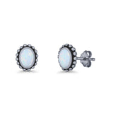 Oval 9.6mm Radiant Halo Stud Earring Lab Created Opal 925 Sterling Silver