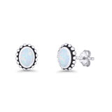 Oval 9.6mm Radiant Halo Stud Earring Lab Created Opal 925 Sterling Silver