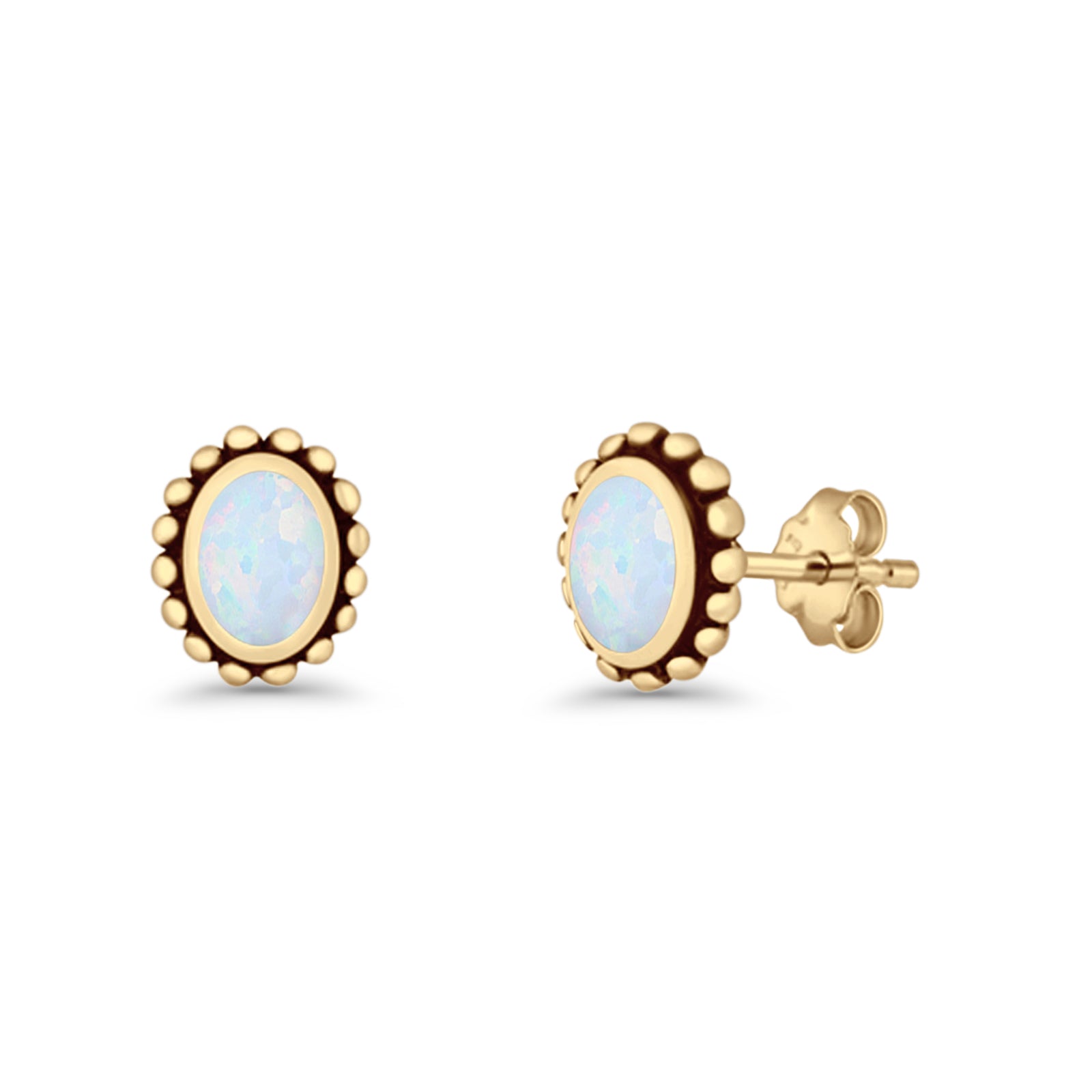 Oval 9.6mm Radiant Halo Stud Earring Lab Created Opal 925 Sterling Silver