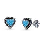 Heart Shaped Earring 8mm Twisted Rope Created Opal 925 Sterling Silver