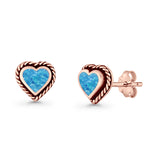 Heart Shaped Earring 8mm Twisted Rope Created Opal 925 Sterling Silver