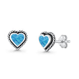 Heart Shaped Earring 8mm Twisted Rope Created Opal 925 Sterling Silver