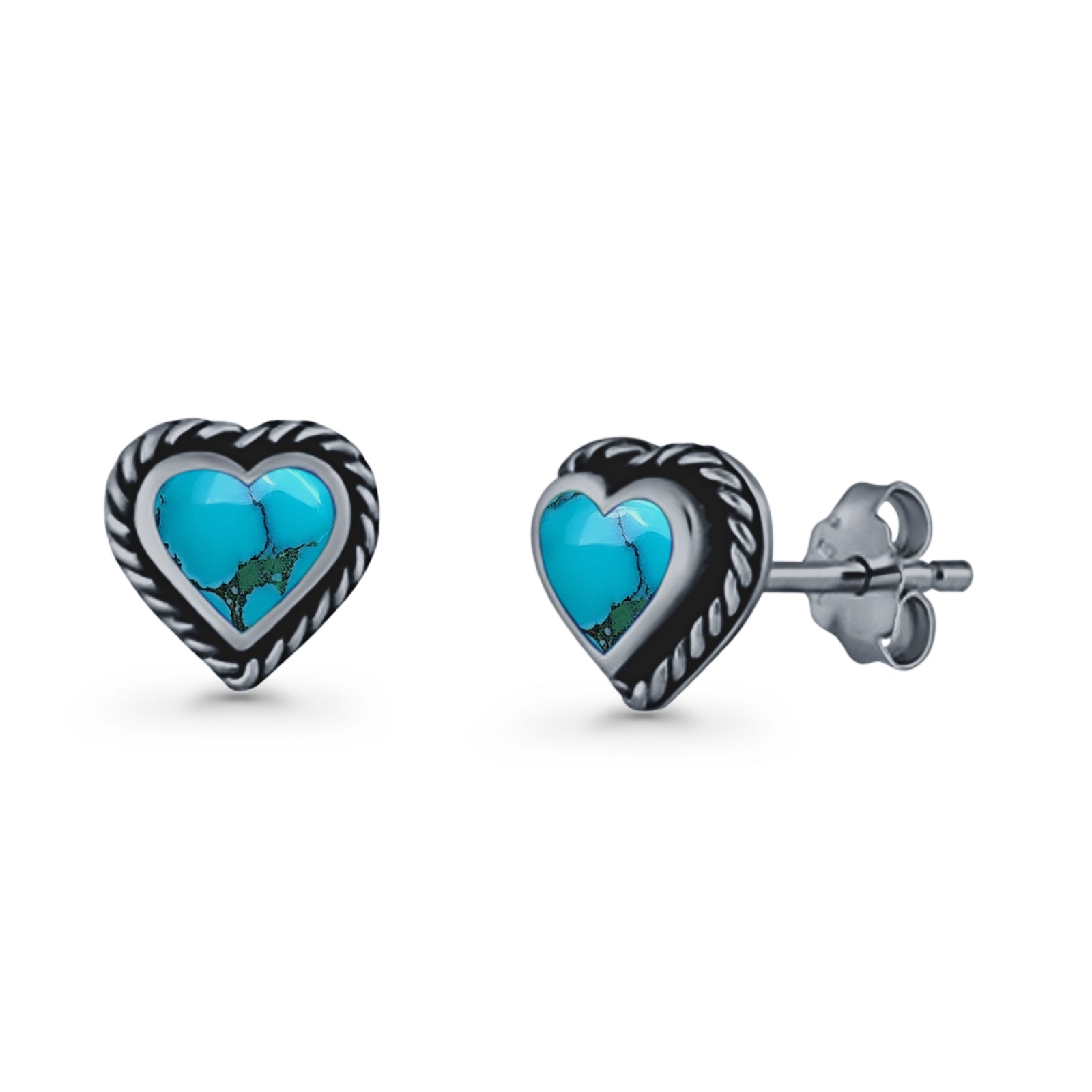 Heart Shaped Earring 8mm Twisted Rope Created Opal 925 Sterling Silver