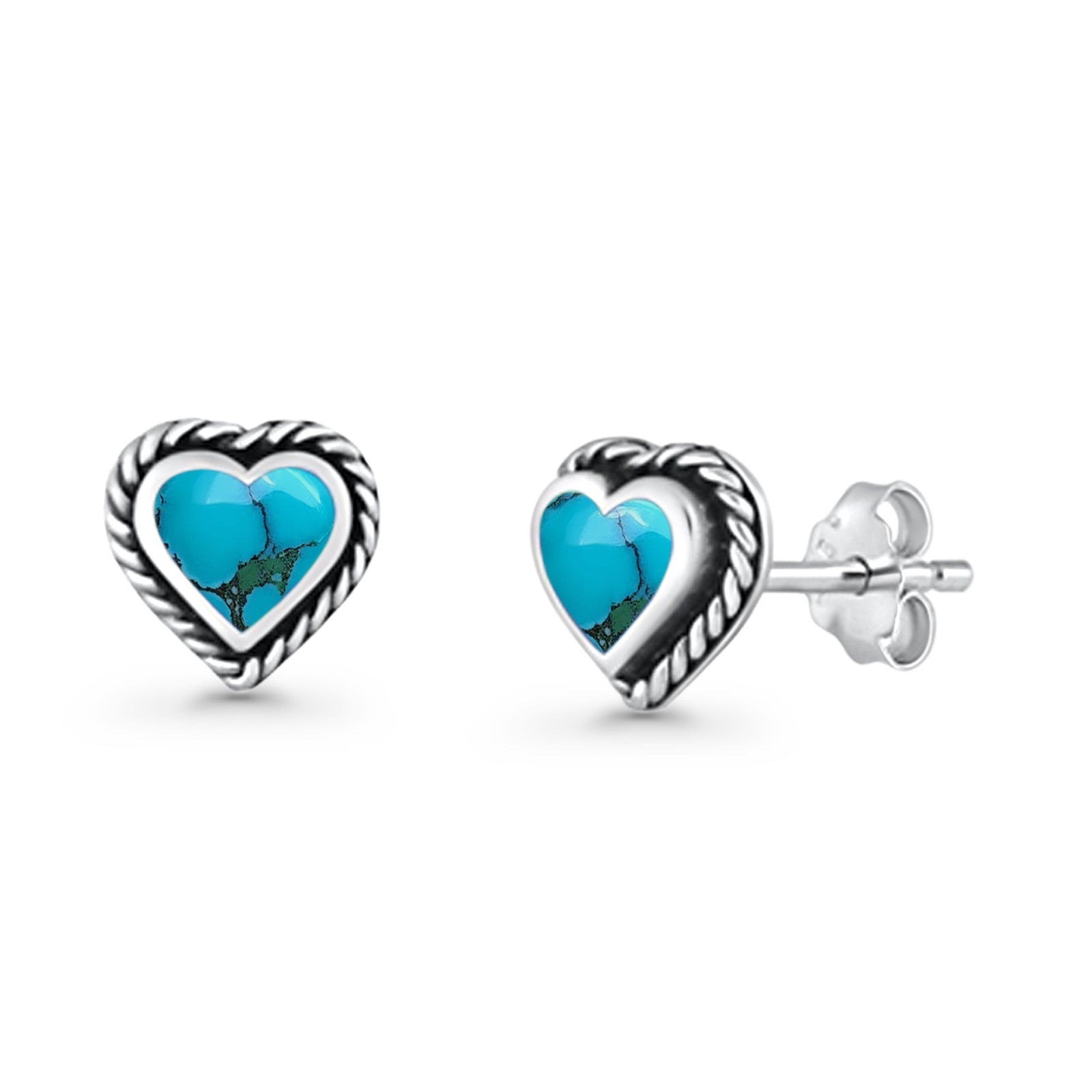 Heart Shaped Earring 8mm Twisted Rope Created Opal 925 Sterling Silver