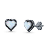 Heart Shaped Earring 8mm Twisted Rope Created Opal 925 Sterling Silver