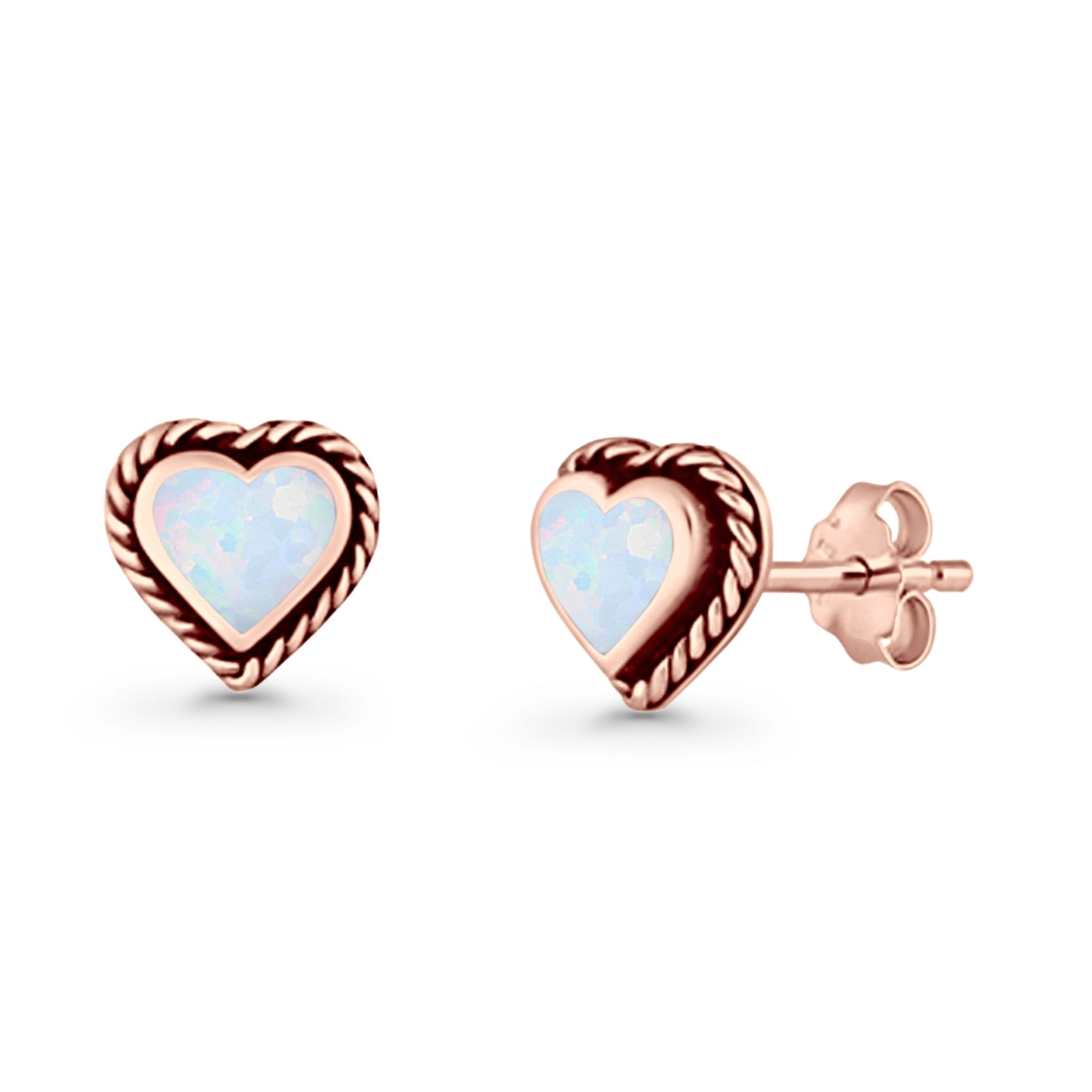 Heart Shaped Earring 8mm Twisted Rope Created Opal 925 Sterling Silver