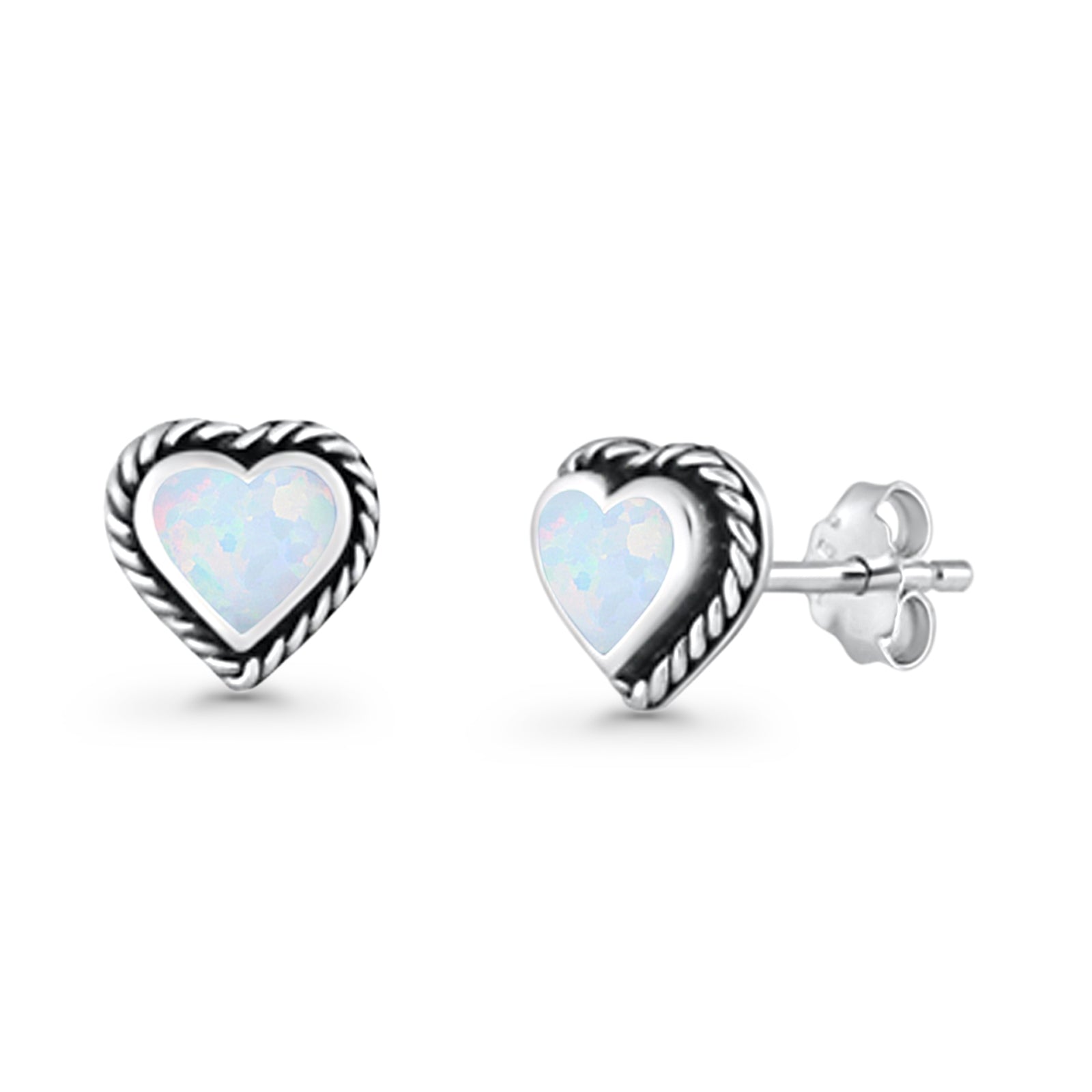 Heart Shaped Earring 8mm Twisted Rope Created Opal 925 Sterling Silver