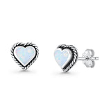 Heart Shaped Earring 8mm Twisted Rope Created Opal 925 Sterling Silver