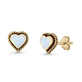 Heart Shaped Earring 8mm Twisted Rope Created Opal 925 Sterling Silver