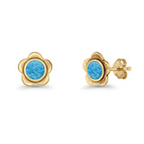 Flower 7.5mm Round Lab Created Opal Floral Stud Earring Oxidized 925 Sterling Silver