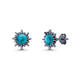 Sunflower 11mm Round Lab Created Opal Stud Earring Star Oxidized 925 Sterling Silver