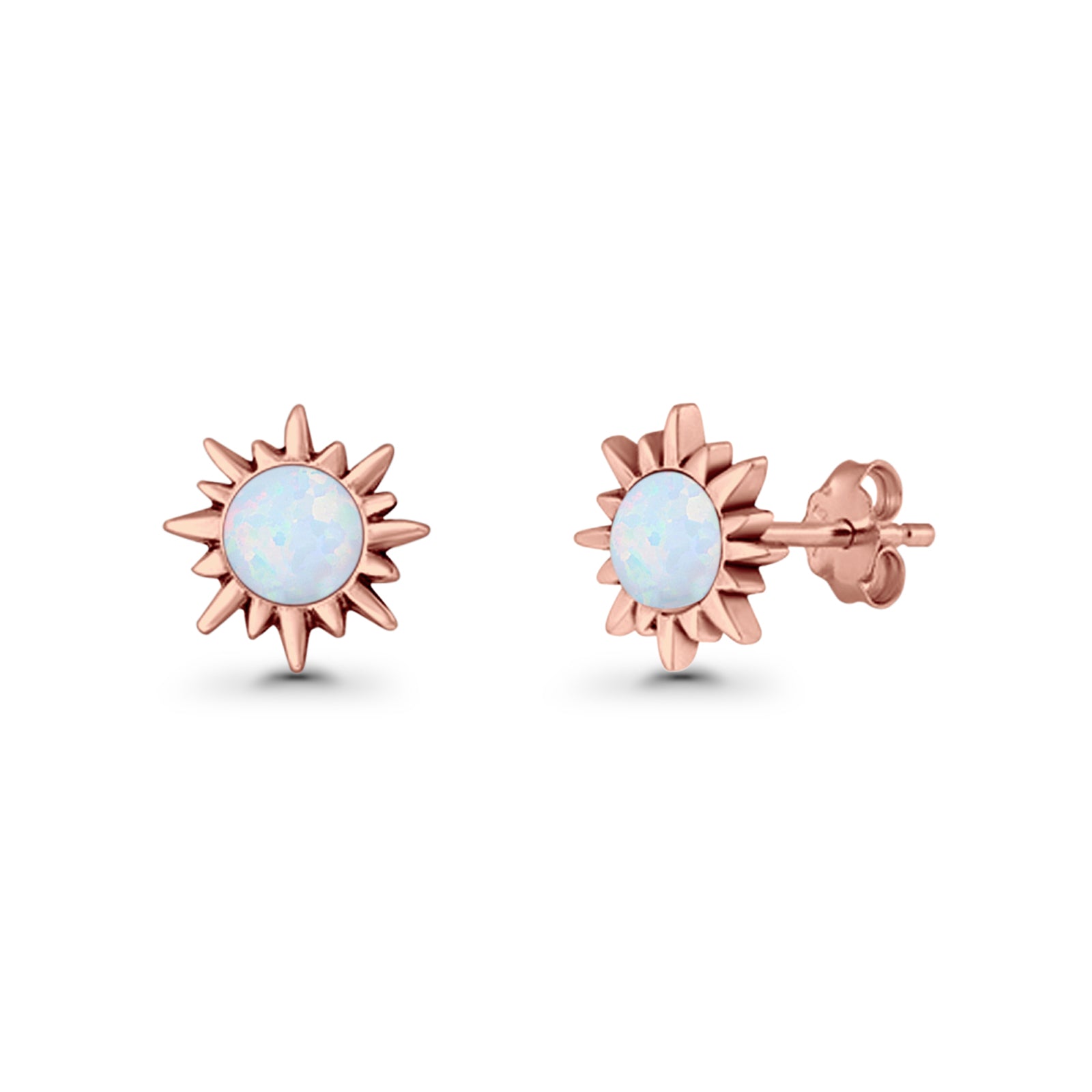 Sunflower 11mm Round Lab Created Opal Stud Earring Star Oxidized 925 Sterling Silver