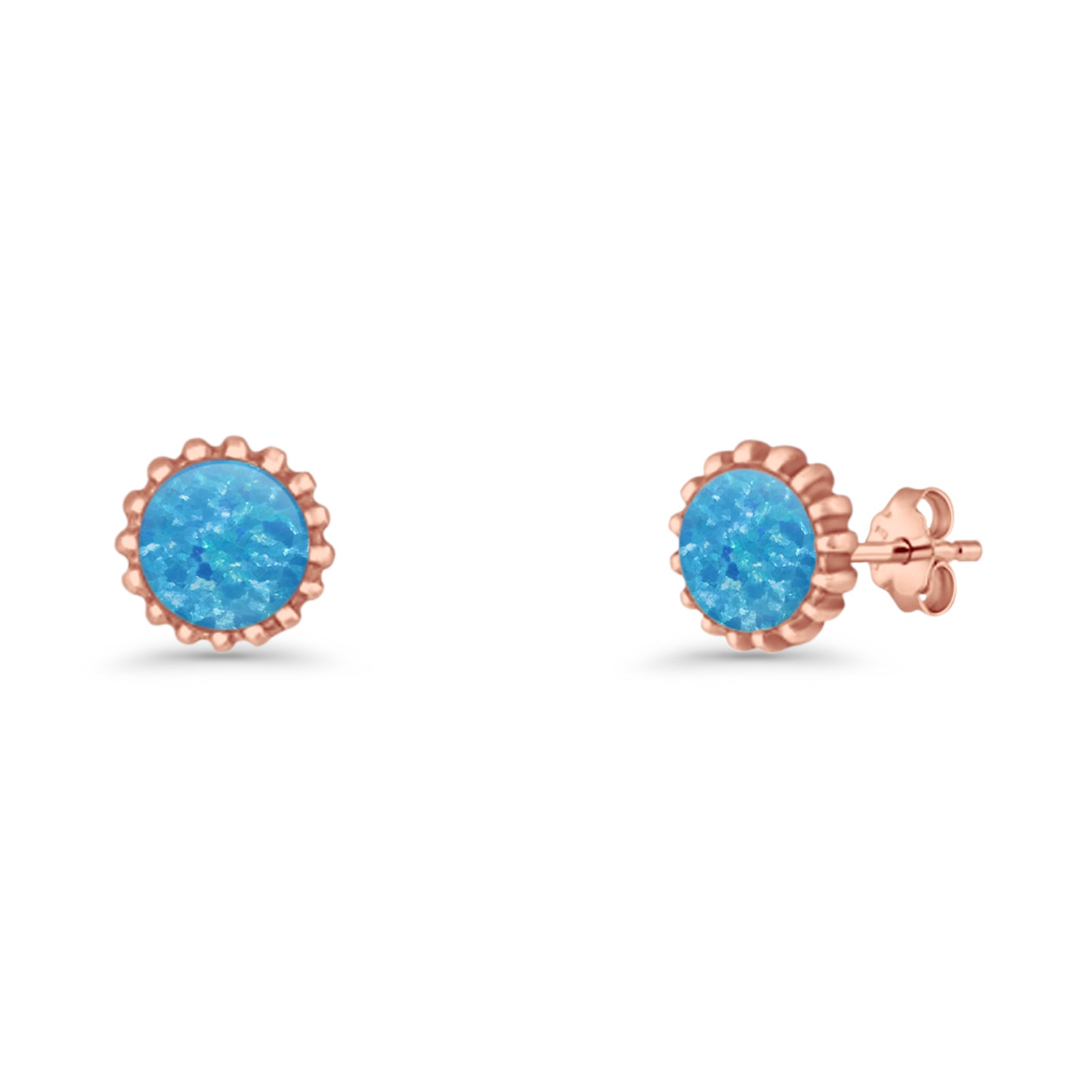 Round 7.3mm Stud Earring Lab Created Opal Oxidized 925 Sterling Silver
