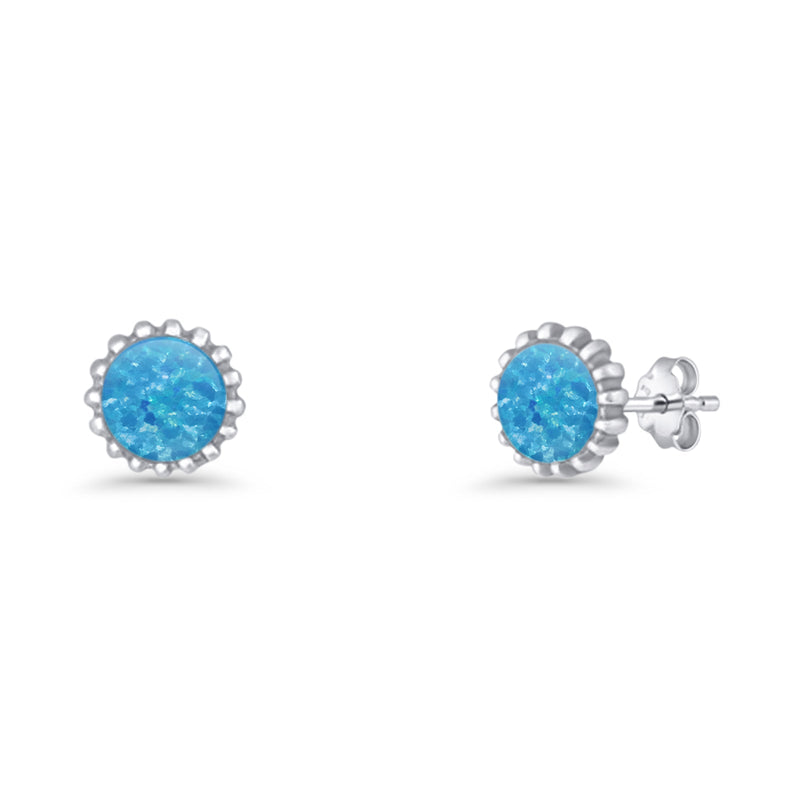 Round 7.3mm Stud Earring Lab Created Opal Oxidized 925 Sterling Silver