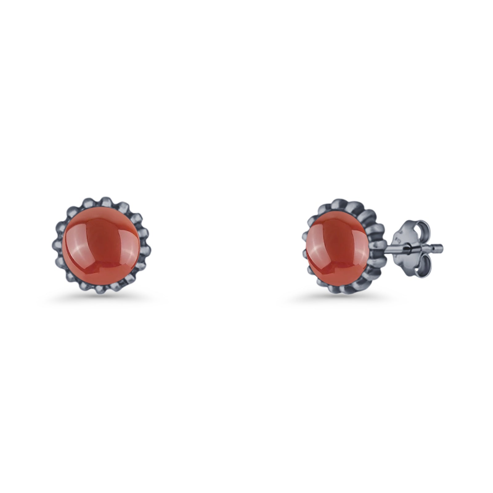Round 7.3mm Stud Earring Lab Created Opal Oxidized 925 Sterling Silver