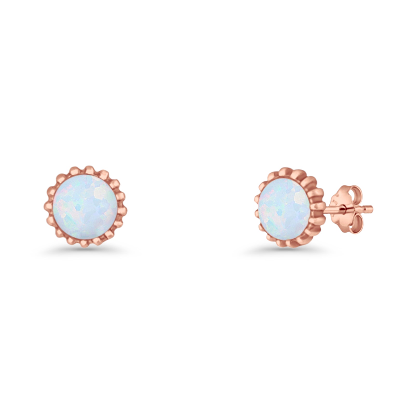 Round 7.3mm Stud Earring Lab Created Opal Oxidized 925 Sterling Silver