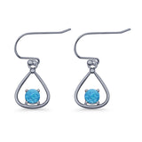 Pear 15.2mm Fishhook Earring Oxidized Round Lab Created Opal 925 Sterling Silver