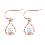 Pear 15.2mm Fishhook Earring Oxidized Round Lab Created Opal 925 Sterling Silver