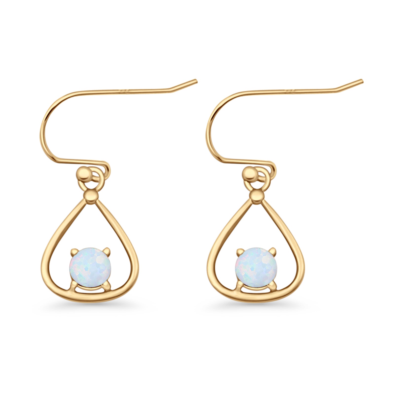 Pear 15.2mm Fishhook Earring Oxidized Round Lab Created Opal 925 Sterling Silver