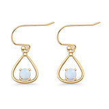 Pear 15.2mm Fishhook Earring Oxidized Round Lab Created Opal 925 Sterling Silver