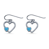 Heart Fishhook Earrings 13.2mm Lab Created Opal Oxidized 925 Sterling Silver