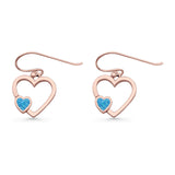 Heart Fishhook Earrings 13.2mm Lab Created Opal Oxidized 925 Sterling Silver
