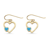 Heart Fishhook Earrings 13.2mm Lab Created Opal Oxidized 925 Sterling Silver