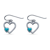 Heart Fishhook Earrings 13.2mm Lab Created Opal Oxidized 925 Sterling Silver