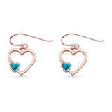 Heart Fishhook Earrings 13.2mm Lab Created Opal Oxidized 925 Sterling Silver