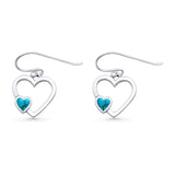 Heart Fishhook Earrings 13.2mm Lab Created Opal Oxidized 925 Sterling Silver