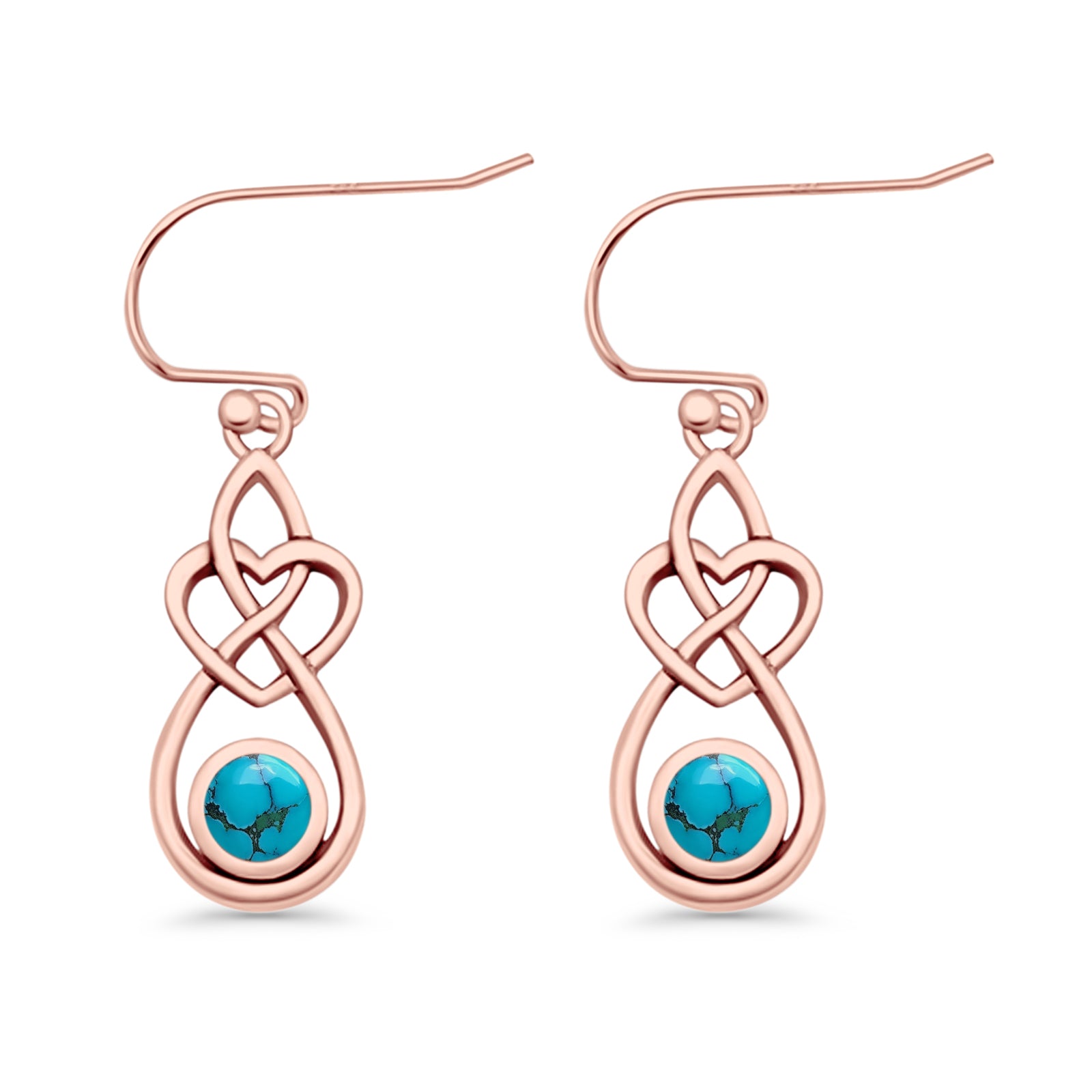 Round 19.7mm Lab Created Opal Celtic Knot Heart Fishhook Earring 925 Sterling Silver