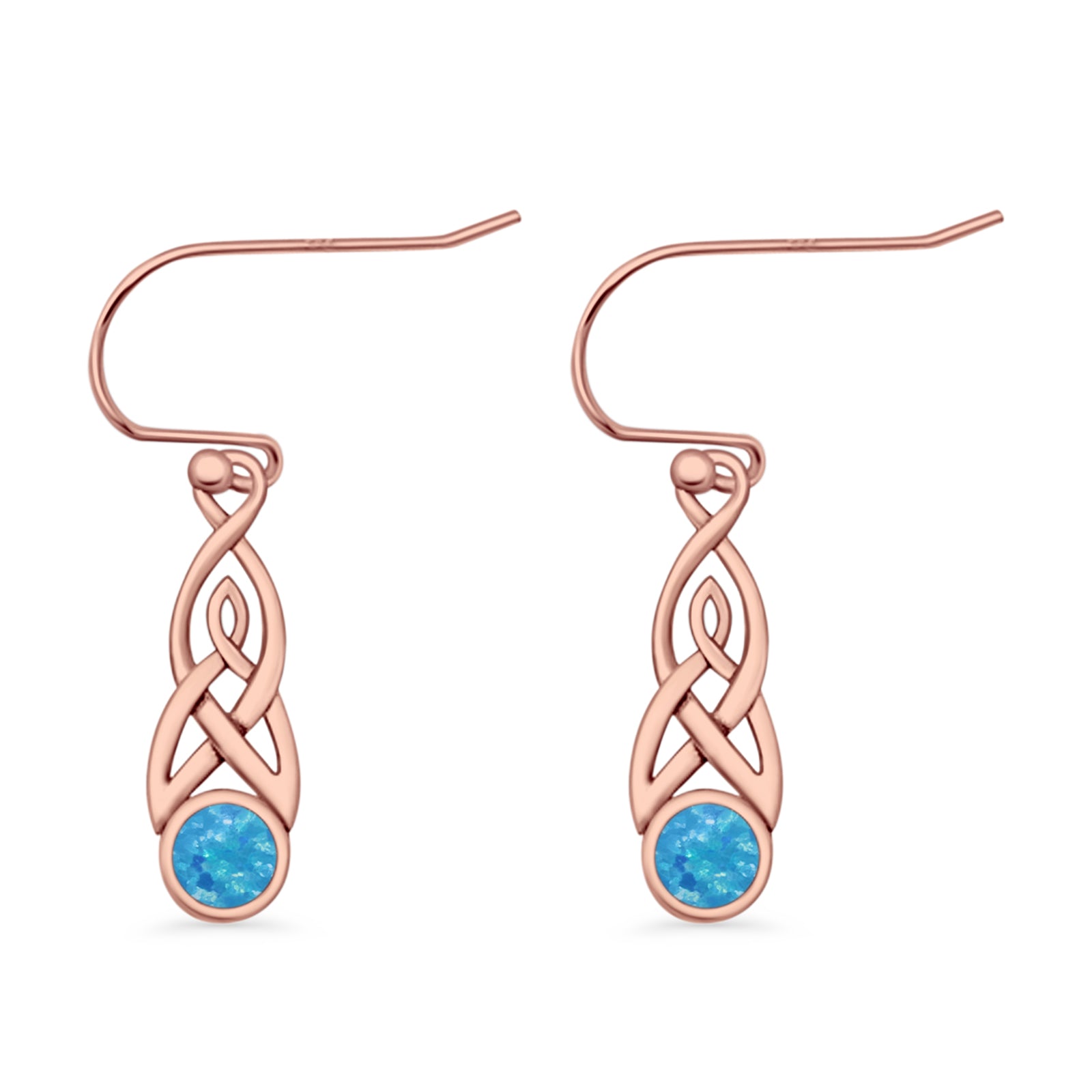 Round Lab Created Opal Trinity Dangle Fishhook Earring 925 Sterling Silver