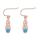 Round Lab Created Opal Trinity Dangle Fishhook Earring 925 Sterling Silver