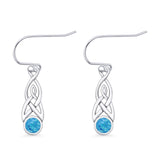 Round Lab Created Opal Trinity Dangle Fishhook Earring 925 Sterling Silver
