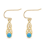 Round Lab Created Opal Trinity Dangle Fishhook Earring 925 Sterling Silver