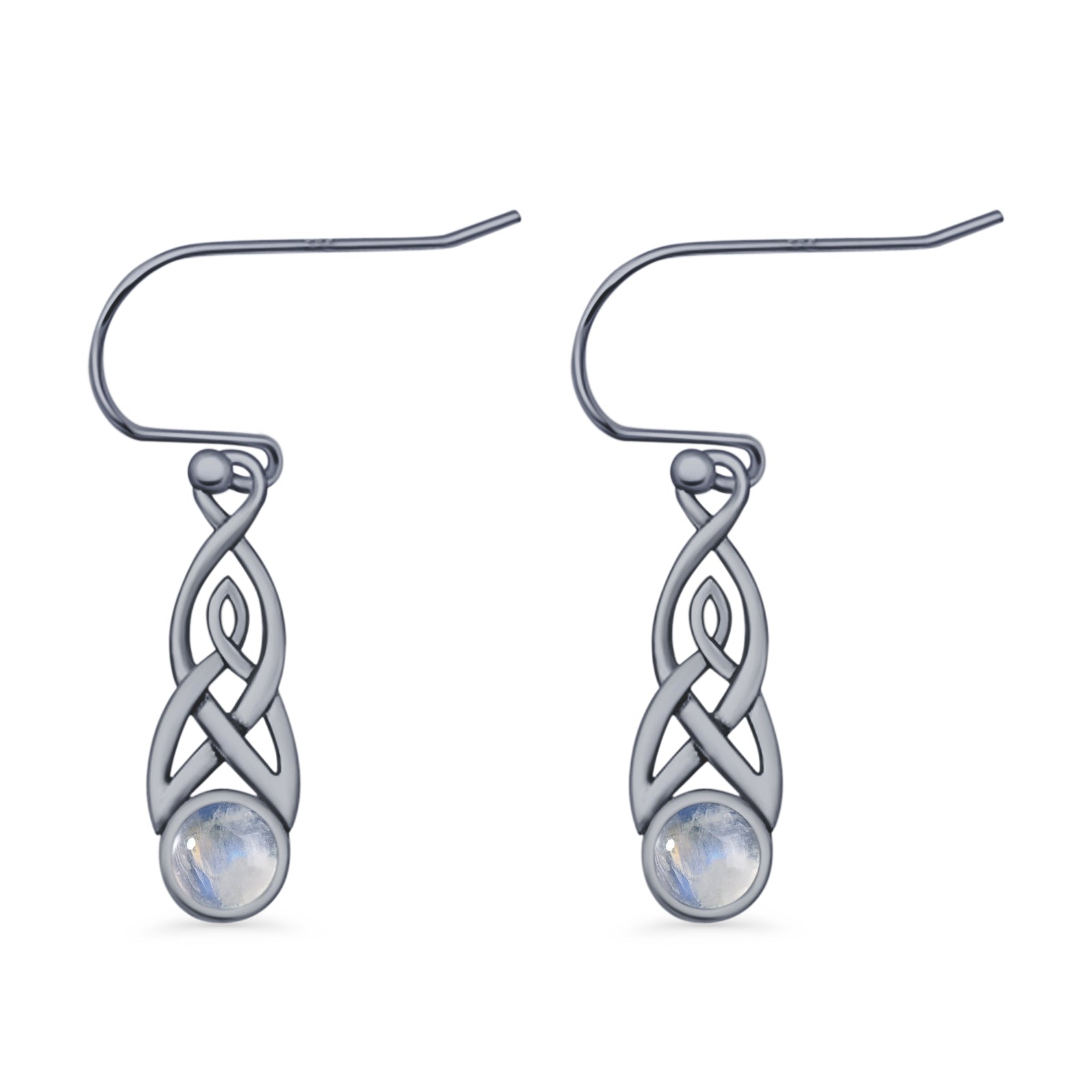 Round Lab Created Opal Trinity Dangle Fishhook Earring 925 Sterling Silver