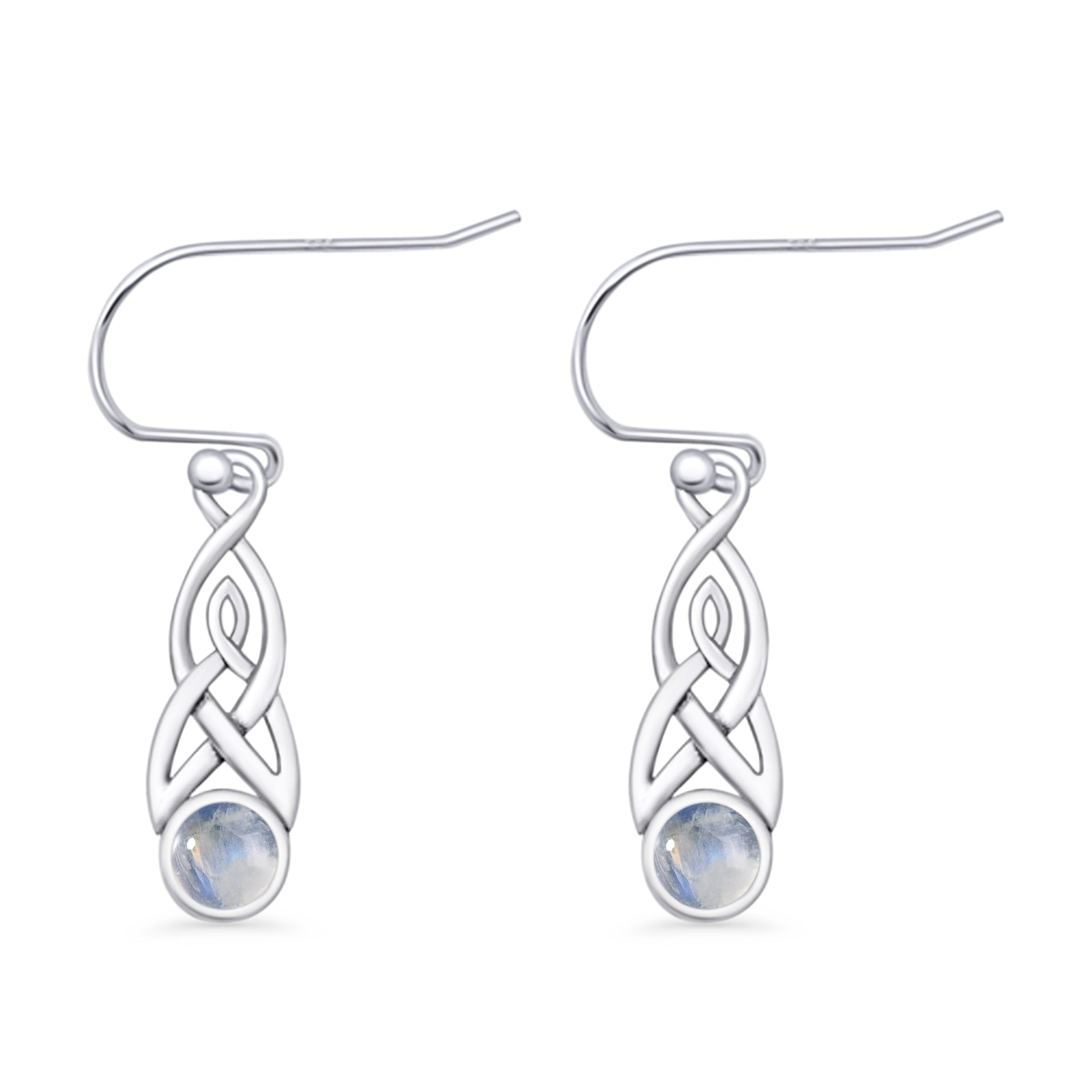 Round Lab Created Opal Trinity Dangle Fishhook Earring 925 Sterling Silver