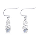 Round Lab Created Opal Trinity Dangle Fishhook Earring 925 Sterling Silver