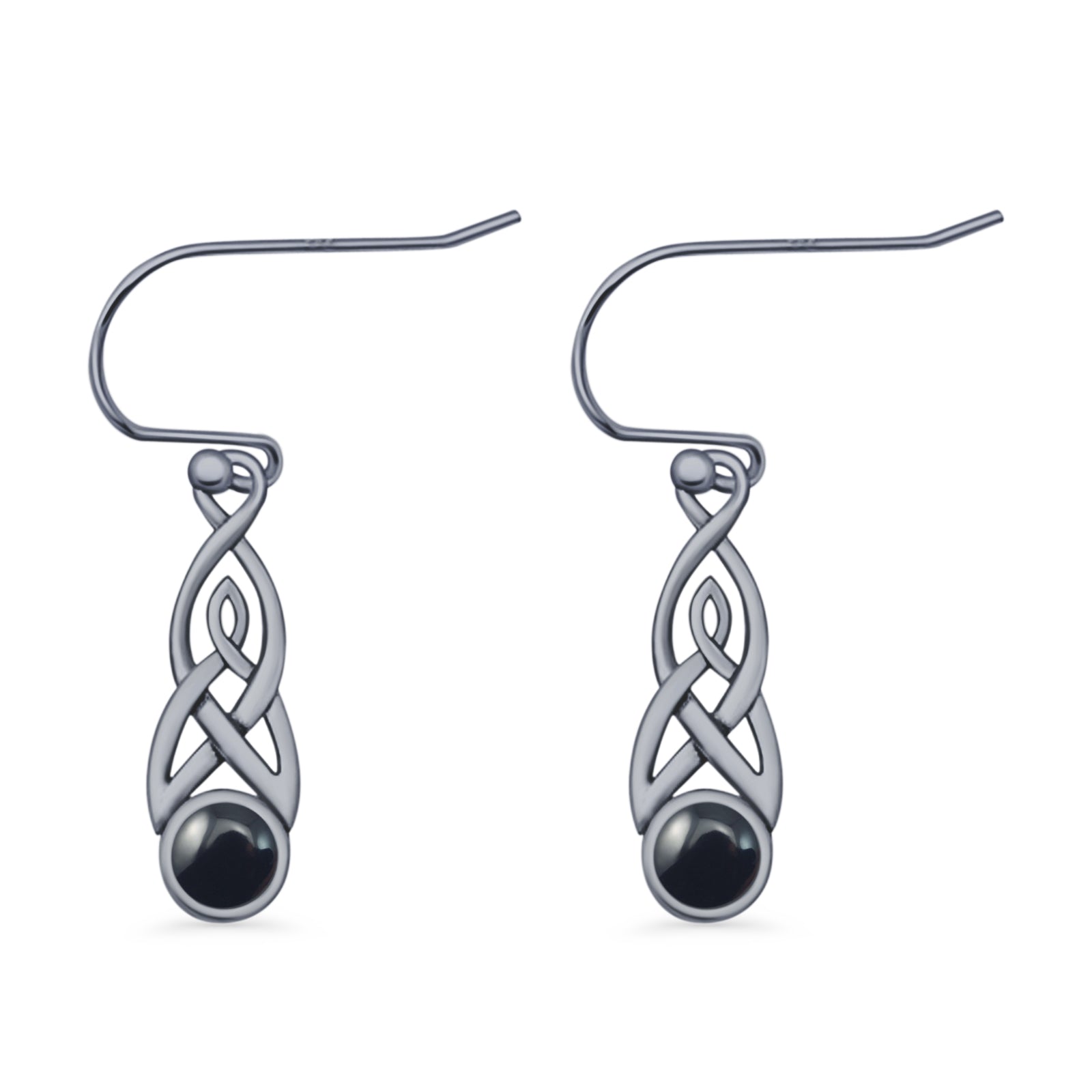 Round Lab Created Opal Trinity Dangle Fishhook Earring 925 Sterling Silver