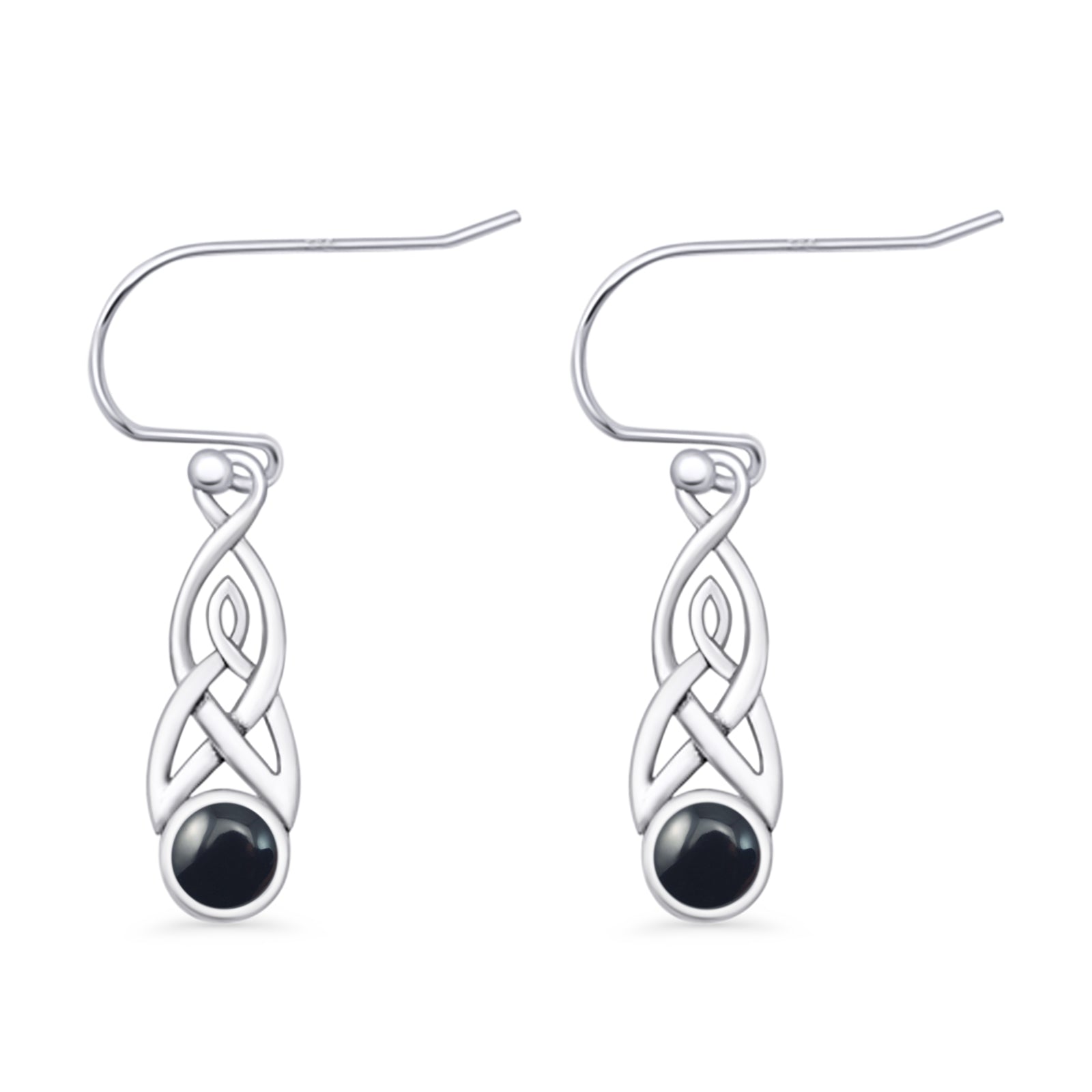 Round Lab Created Opal Trinity Dangle Fishhook Earring 925 Sterling Silver