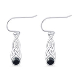Round Lab Created Opal Trinity Dangle Fishhook Earring 925 Sterling Silver