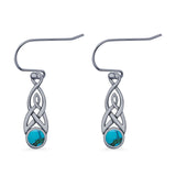 Round Lab Created Opal Trinity Dangle Fishhook Earring 925 Sterling Silver
