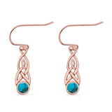 Round Lab Created Opal Trinity Dangle Fishhook Earring 925 Sterling Silver