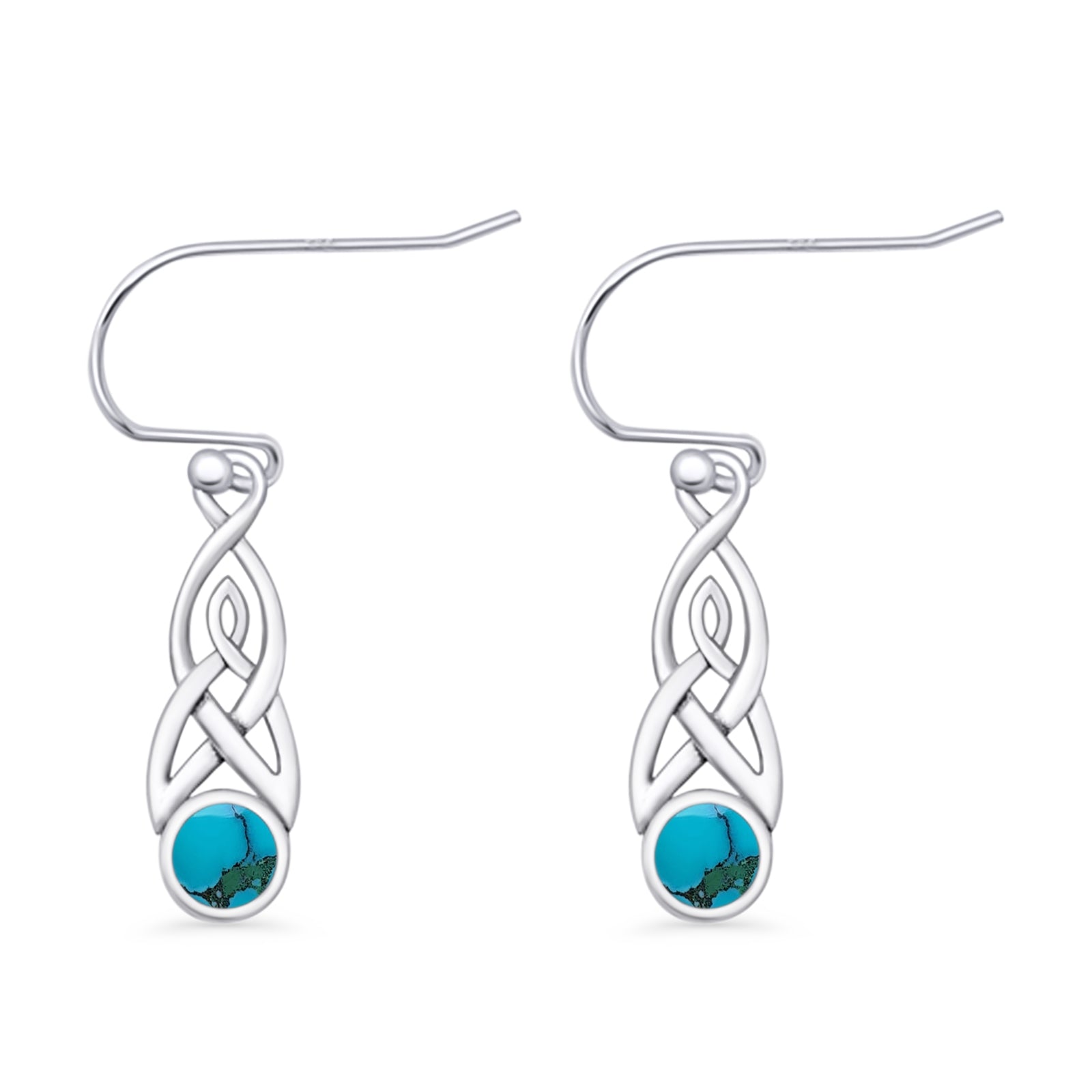 Round Lab Created Opal Trinity Dangle Fishhook Earring 925 Sterling Silver