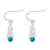 Round Lab Created Opal Trinity Dangle Fishhook Earring 925 Sterling Silver