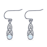 Round Lab Created Opal Trinity Dangle Fishhook Earring 925 Sterling Silver